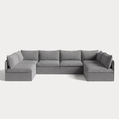 Modular Outdoor Washable 6-Seater Open-Ends U-Sectional | Classic Canvas in Stone Gray
