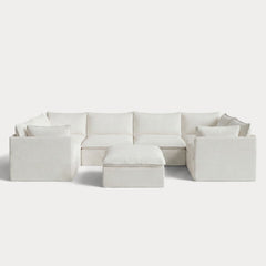 Modular Outdoor Washable 6-Seater U-Sectional + Ottoman | Classic Canvas in Cloud