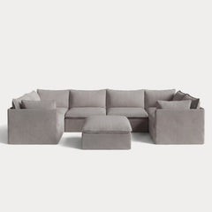 Modular Outdoor Washable 6-Seater U-Sectional + Ottoman | Nano Slubweave in Haze Gray