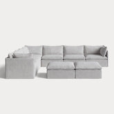 Modular Outdoor Washable 7-Seater Corner Sectional + Bench Ottoman | Nano Slubweave in Mist