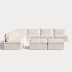 Modular Outdoor Washable 7-Seater Open-Ends Corner Sectional + Bench Ottoman | Alfresco Boucle in Creme