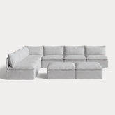 Modular Outdoor Washable 7-Seater Open-Ends Corner Sectional + Bench Ottoman | Nano Slubweave in Mist