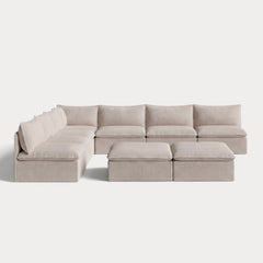 Modular Outdoor Washable 7-Seater Open-Ends Corner Sectional + Bench Ottoman | Classic Canvas in Sand