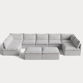Modular Outdoor Washable 7-Seater Open-Ends U-Sectional + Bench Ottoman | Nano Slubweave in Mist