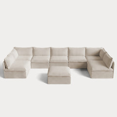 Modular Outdoor Washable 7-Seater Open-Ends U-Sectional + Ottoman | Nano Slubweave in Chai