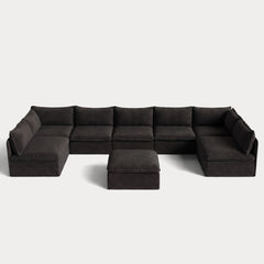 Modular Outdoor Washable 7-Seater Open-Ends U-Sectional + Ottoman | Classic Canvas in Charcoal