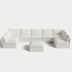 Modular Outdoor Washable 7-Seater Open-Ends U-Sectional + Ottoman | Classic Canvas in Cloud
