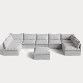 Modular Outdoor Washable 7-Seater Open-Ends U-Sectional + Ottoman | Nano Slubweave in Mist