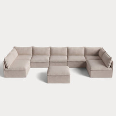Modular Outdoor Washable 7-Seater Open-Ends U-Sectional + Ottoman | Classic Canvas in Sand