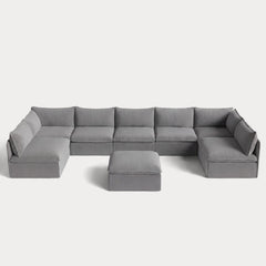 Modular Outdoor Washable 7-Seater Open-Ends U-Sectional + Ottoman | Classic Canvas in Stone Gray