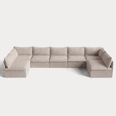 Modular Outdoor Washable 7-Seater Open-Ends U-Sectional | Classic Canvas in Sand