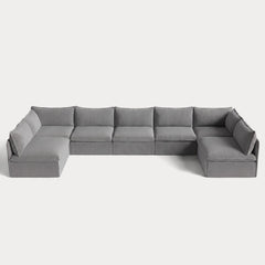 Modular Outdoor Washable 7-Seater Open-Ends U-Sectional | Classic Canvas in Stone Gray