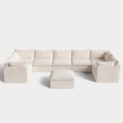 Modular Outdoor Washable 7-Seater U-Sectional + Ottoman | Alfresco Boucle in Creme