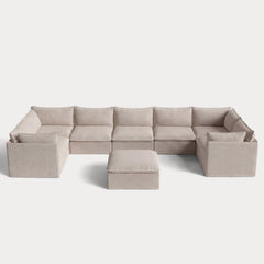 Modular Outdoor Washable 7-Seater U-Sectional + Ottoman | Classic Canvas in Sand