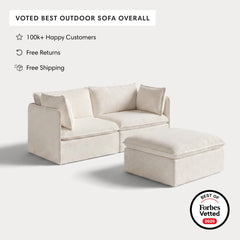 Modular Outdoor Washable 2-Seater + Ottoman | Alfresco Boucle in Creme