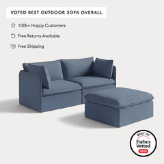 Modular Outdoor Washable 2-Seater + Ottoman | Classic Canvas in Ocean