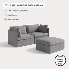 Modular Outdoor Washable 2-Seater + Ottoman | Classic Canvas in Stone Gray