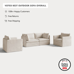 Modular Outdoor Washable 2-Seater Sofa + Armchair Set | Nano Slubweave in Chai