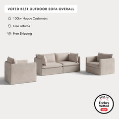 Modular Outdoor Washable 2-Seater Sofa + Armchair Set | Classic Canvas in Sand
