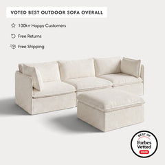 Modular Outdoor Washable 3-Seater + Ottoman | Alfresco Boucle in Creme