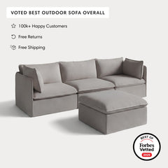 Modular Outdoor Washable 3-Seater + Ottoman | Nano Slubweave in Haze Gray