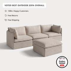 Modular Outdoor Washable 3-Seater + Ottoman | Classic Canvas in Sand