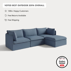 Modular Outdoor Washable 3-Seater Sectional | Classic Canvas in Ocean