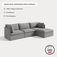 Modular Outdoor Washable 3-Seater Sectional | Classic Canvas in Stone Gray