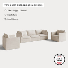 Modular Outdoor Washable 3-Seater Sofa + Armchair Set | Nano Slubweave in Chai