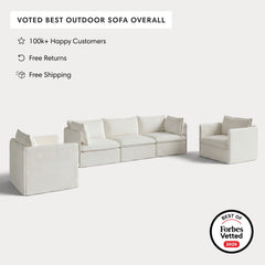 Modular Outdoor Washable 3-Seater Sofa + Armchair Set | Classic Canvas in Cloud