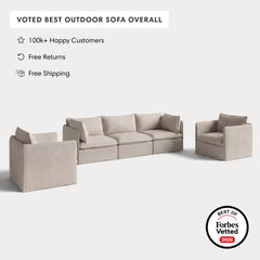 Modular Outdoor Washable 3-Seater Sofa + Armchair Set | Classic Canvas in Sand