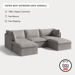 Modular Outdoor Washable 3-Seater U-Sectional | Nano Slubweave in Haze Gray