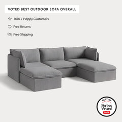 Modular Outdoor Washable 3-Seater U-Sectional | Classic Canvas in Stone Gray