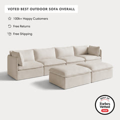 Modular Outdoor Washable 4-Seater + Bench Ottoman | Nano Slubweave in Chai
