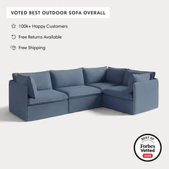 Modular Outdoor Washable 4-Seater Corner Sectional | Classic Canvas in Ocean
