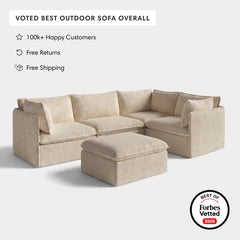 Modular Outdoor Washable 4-Seater Corner Sectional + Ottoman | Alfresco Boucle in Cashew