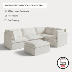 Modular Outdoor Washable 4-Seater Corner Sectional + Ottoman | Classic Canvas in Cloud