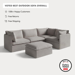 Modular Outdoor Washable 4-Seater Corner Sectional + Ottoman | Nano Slubweave in Haze Gray