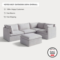 Modular Outdoor Washable 4-Seater Corner Sectional + Ottoman | Nano Slubweave in Mist