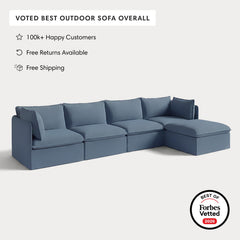 Modular Outdoor Washable 4-Seater Sectional | Classic Canvas in Ocean
