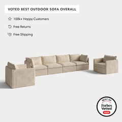 Modular Outdoor Washable 4-Seater Sofa + Armchair Set | Alfresco Boucle in Cashew