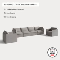 Modular Outdoor Washable 4-Seater Sofa + Armchair Set | Nano Slubweave in Haze Gray