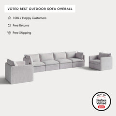 Modular Outdoor Washable 4-Seater Sofa + Armchair Set | Nano Slubweave in Mist