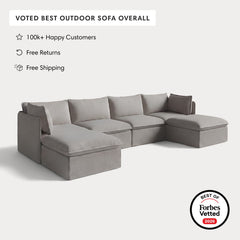 Modular Outdoor Washable 4-Seater U-Sectional | Nano Slubweave in Haze Gray