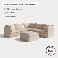 Modular Outdoor Washable 5-Seater Corner Sectional + Ottoman | Alfresco Boucle in Cashew
