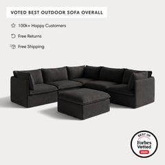 Modular Outdoor Washable 5-Seater Corner Sectional + Ottoman | Classic Canvas in Charcoal