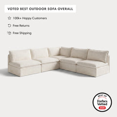Modular Outdoor Washable 5-Seater Open-Ends Corner Sectional | Alfresco Boucle in Creme