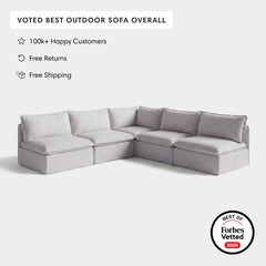 Modular Outdoor Washable 5-Seater Open-Ends Corner Sectional | Nano Slubweave in Mist