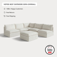 Modular Outdoor Washable 5-Seater Open-Ends Corner Sectional + Ottoman | Classic Canvas in Cloud