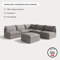 Modular Outdoor Washable 5-Seater Open-Ends Corner Sectional + Ottoman | Nano Slubweave in Haze Gray